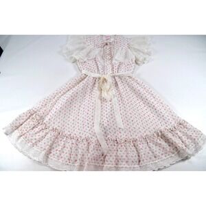 Vintage‎ Ruth of Carolina Dress Girls Size 8 White w/ Pink Flowers & White Lace